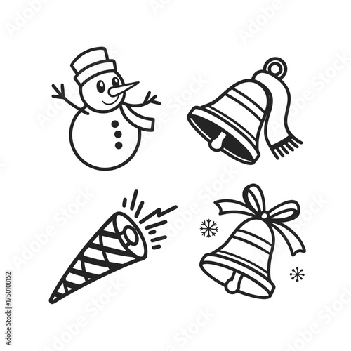 Winter holiday icons festive snowman christmas bells carrot bow festive symbols isolated on transparent background