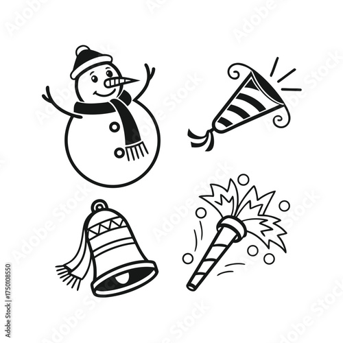 Four distinct silhouette christmas icons perfect for festive design elements isolated on transparent background
