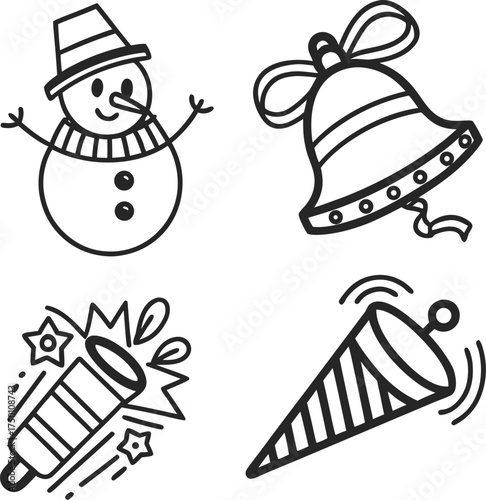 Festive collection of christmas and new year symbols for holiday celebrations isolated on transparent background