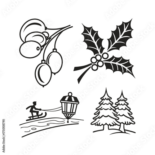 Christmas icons set festive winter holidays decoration elements for seasonal design projects isolated on transparent background