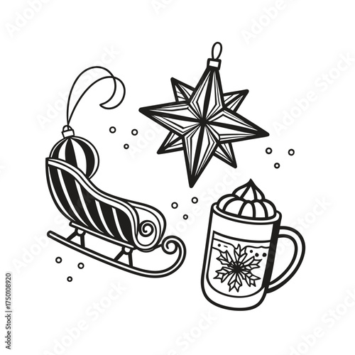 Festive christmas holiday icons sleigh star mug festive elements collection isolated on transparent background