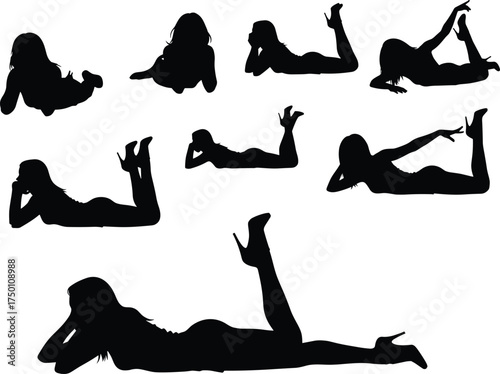 Vector silhouette set of women lying down in stylish poses, fashion model collection for beauty, lifestyle, design, illustration, and creative artwork projects