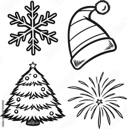 Christmas icons set festive holiday symbols snowflake santa hat christmas tree bell isolated on transparent background