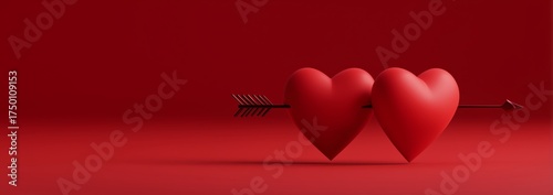 Red Hearts With Arrows on a Smooth Surface Create a Romantic Scene for Valent...