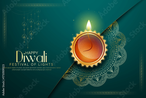 Happy Diwali - Vibrant Festival of Lights Celebration Background Poster Design With Decorative Diya.Indian Hindu Light Festival. Holiday Background. Vector Illustration.