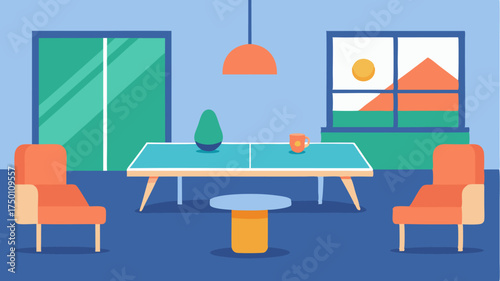 An activity zone featuring a pingpong table and comfortable seating for teambuilding exercises and recreational breaks.