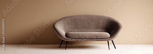 Modern Brown Sofa Against a Minimalist Beige Wall in a Stylish Interior Desig...