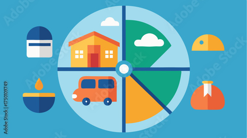 A travel budget breakdown graphic illustrating categories like transportation accommodation food and activities using pie charts.