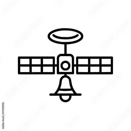 Satellite orbiting space station technology communication antenna signal transmission exploration vector icon art