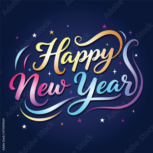 Happy new year greeting text, Perfect for greeting cards, digital wallpapers, and holiday decorations