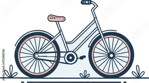 Minimalist Vintage Bicycle Illustration – Retro Bike Line Art with Pastel Colors