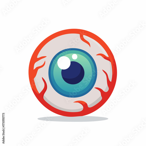 Creepy Bloodshot Eyeball with Blue Iris on Isolated White Background