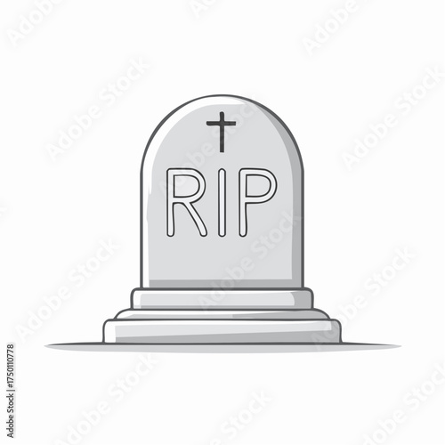 Solemn Gravestone Tombstone with RIP Text on Isolated White Background