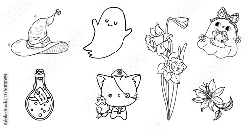 A set of hand-drawn vector illustrations and sketches featuring different types of spices and vegetables for coloring book design