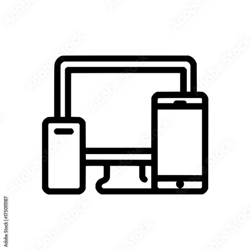 Computer device desktop display electronic gadget mobile phone pc screen technology vector icon line 100