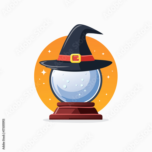 Mystical Witch Hat and Crystal Ball for Fortune Telling in Bright Studio