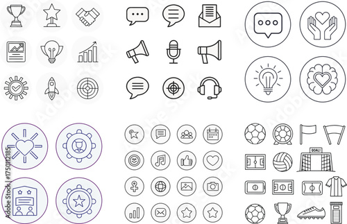 Business success sports and communication icons trophy