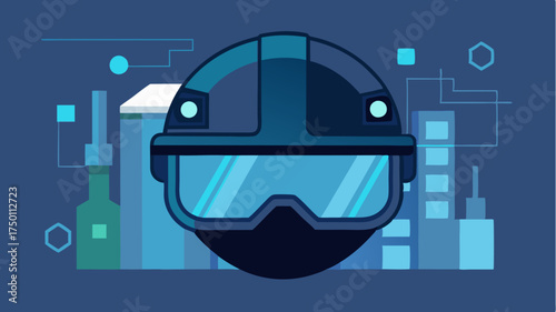 A sleek augmented reality helmet that displays critical realtime data designed for industrial use in a hightech manufacturing environment.