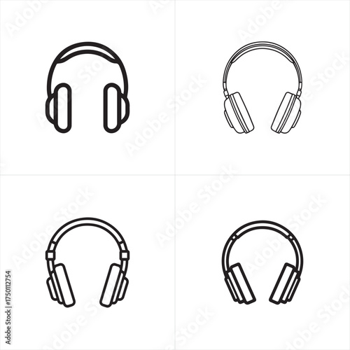 Vector art of four different outline icons of headphones