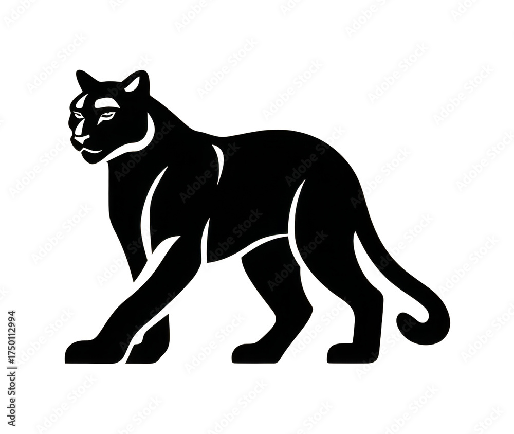 Obraz premium Black panther illustration, a sleek and powerful feline, walking with confidence and grace.
