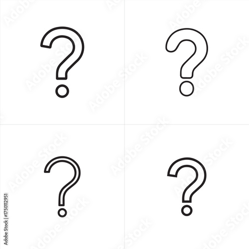 Vector art of four simple black outline question mark icons