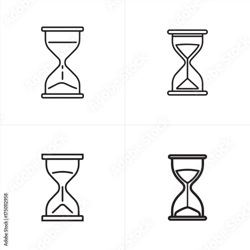 Vector art of four hourglass icons representing time, passage of time, and measurement