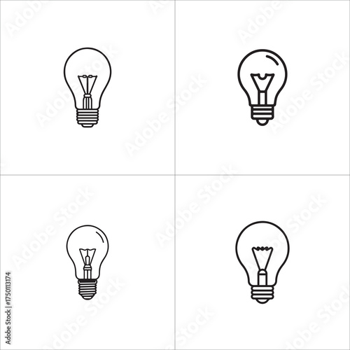 Vector art of four different outline icons of light bulbs