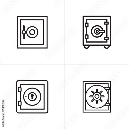 Vector art of four safe icons, representing security, storage, and protection of valuables