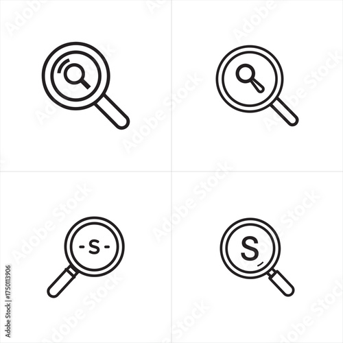 Vector art of set of four magnifying glass icons in a simple line art style