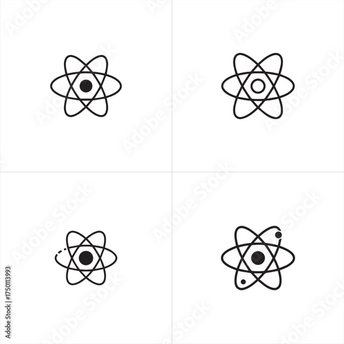 Vector art of four atomic models with electrons orbiting the nucleus