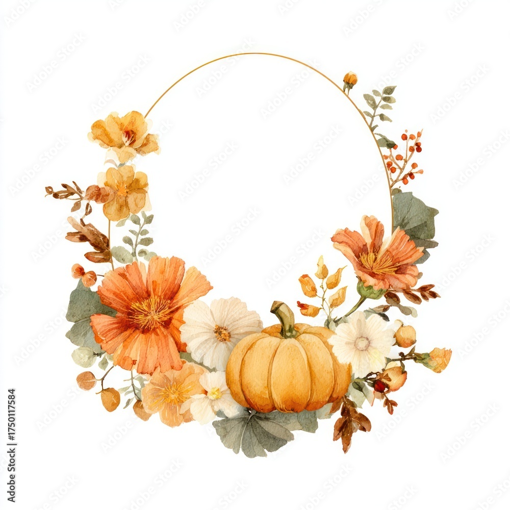 Fototapeta premium Autumn floral wreath illustration