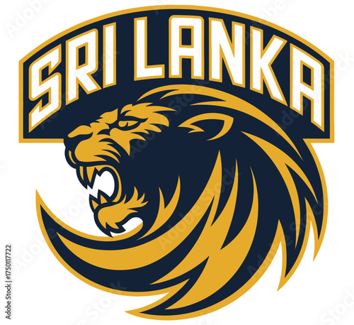 Sri Lanka Lion Mascot Logo Emblem with Roaring Head Gold Navy Blue Sports Team Badge Vector Design