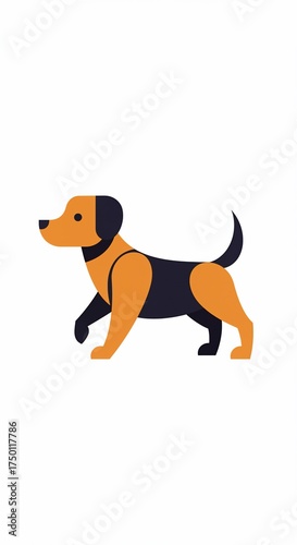 Joyful Pup's Promenade: A cartoon-style illustration of a happy pup, with a cheerful demeanor, going for a stroll against a backdrop of minimalist design. 