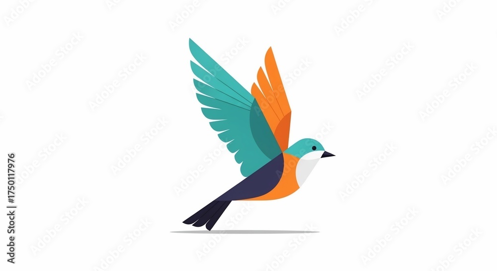 Obraz premium Flight of the Modern Bird: A stylized illustration of a vibrant bird in full flight, showcasing its colorful wings against a clean backdrop, embodying freedom and natural beauty.