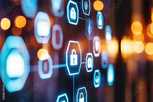 Security Network of Connected Padlock Icons in Cyber Space