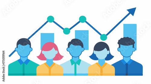 An upward trending graph with a diverse set of user silhouettes at the base indicating the growth of leads through targeted marketing efforts.