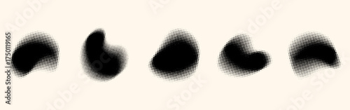 Halftone organic shapes collection. Irregular blobs with halftone texture.