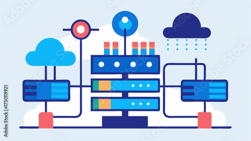 An abstract representation of a cloud infrastructure with layers of servers storage and networking components symbolizing the architecture of cloud computing.