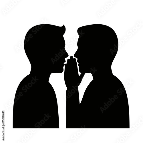 Whispering secret icon in black for gossip or communication themes
