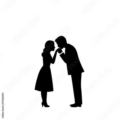 Man kissing woman’s hand icon for romance or love concept