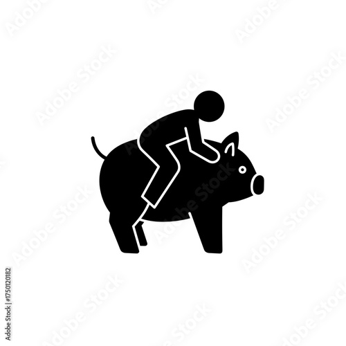 Person riding pig icon in black for funny or absurd concept