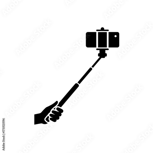 Hand holding selfie stick with phone icon for media or travel use
