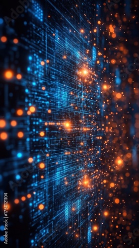 Wallpaper Mural Futuristic digital matrix with glowing blue and orange lights Torontodigital.ca