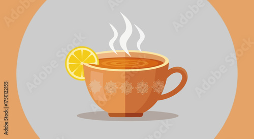 Cozy Tea Time A Warm Drink with Lemon Illustration