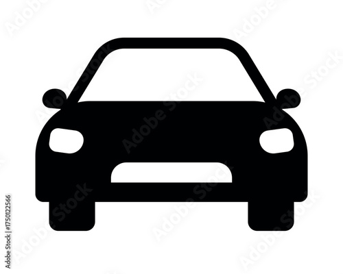 Black car front view silhouette icon. Simple automobile symbol. Minimal flat vector design for app, sign, transport concept, infographic, or automotive logo illustration