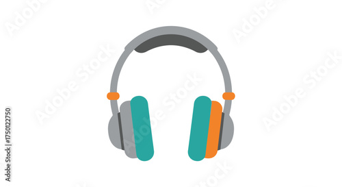 Isolated image of gray headphones with teal earcups and orange accents, centered on a white background.