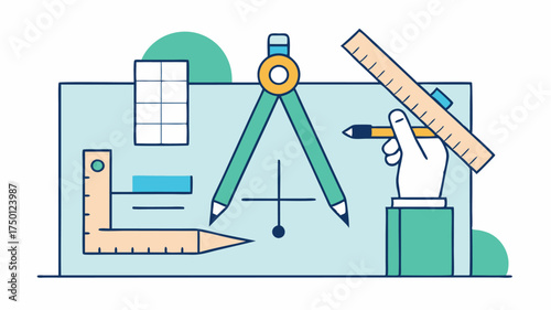A hand drawing architectural plans on a large sheet of paper complete with Tsquare protractor and drafting tools emphasizing the precision of design work.