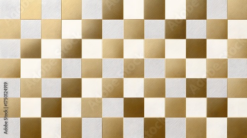 A metallic checkerboard pattern of gold and silver-gray tiles with a subtle brushed texture. 