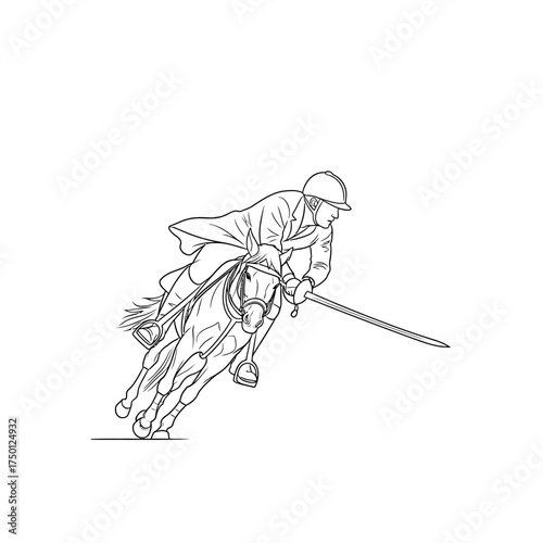 Equestrian Jousting - A Line Art Depiction of Medieval Sport.