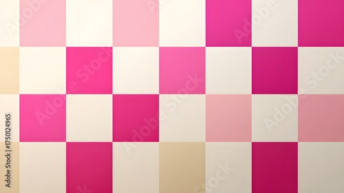 Seamless checkerboard pattern in vibrant pinks and cream, alternating hot pink, blush, and off-white for a dynamic, cheerful, and feminine background.